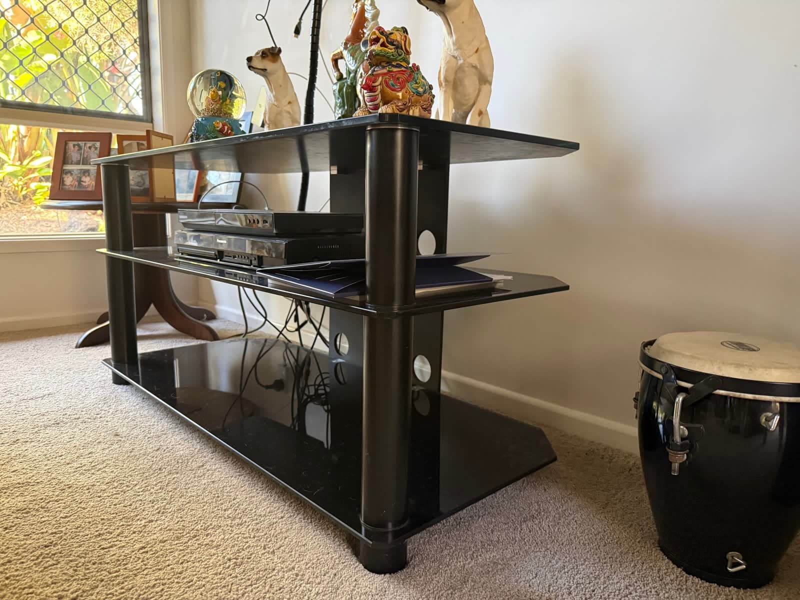 Three-Tier Black Glass TV Unit photo 2