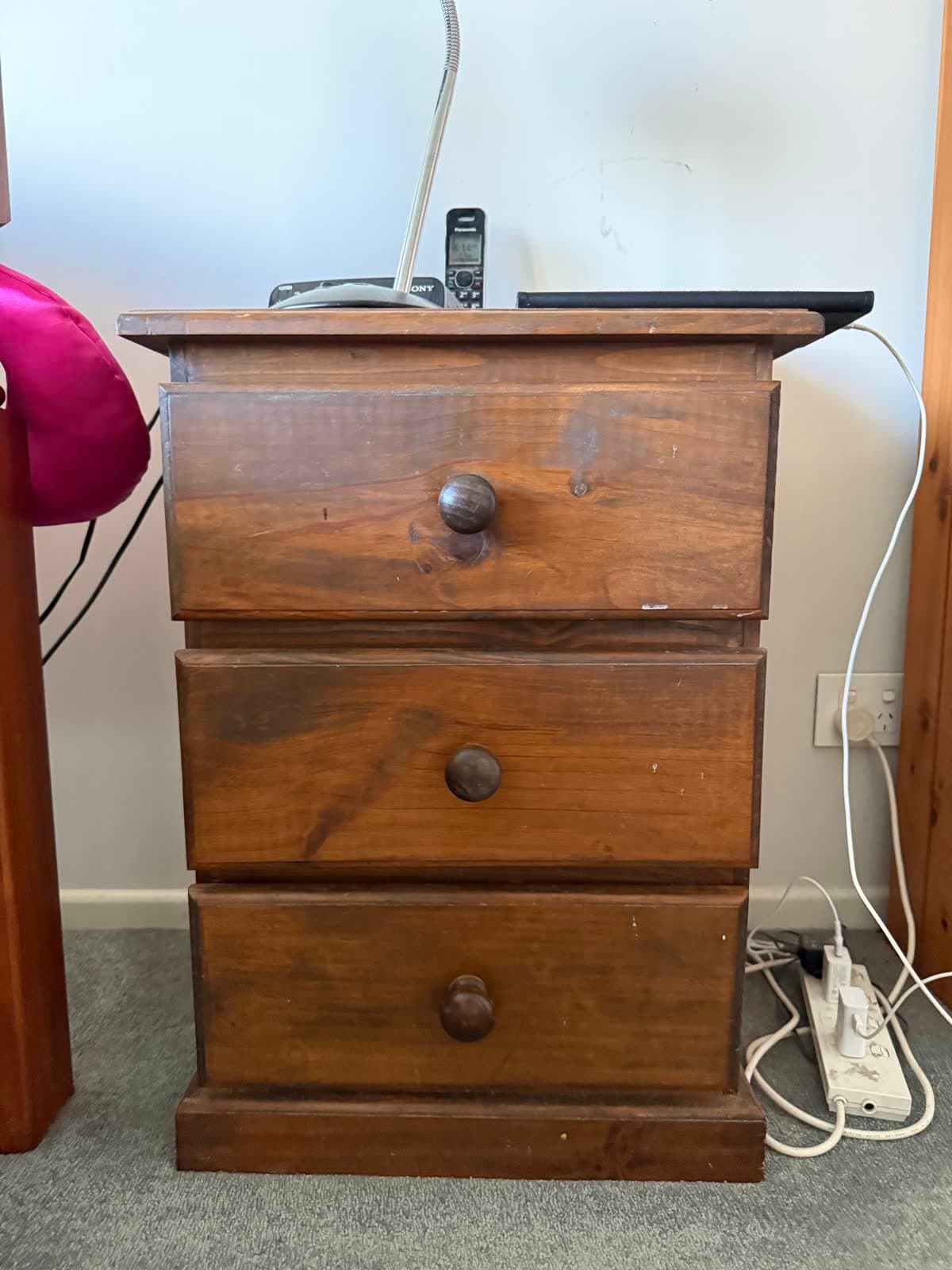 Timber Three-Drawer Bedside Cabinet